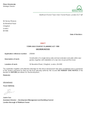 Planning Decision Notice - General - Refuse (with Informatives)